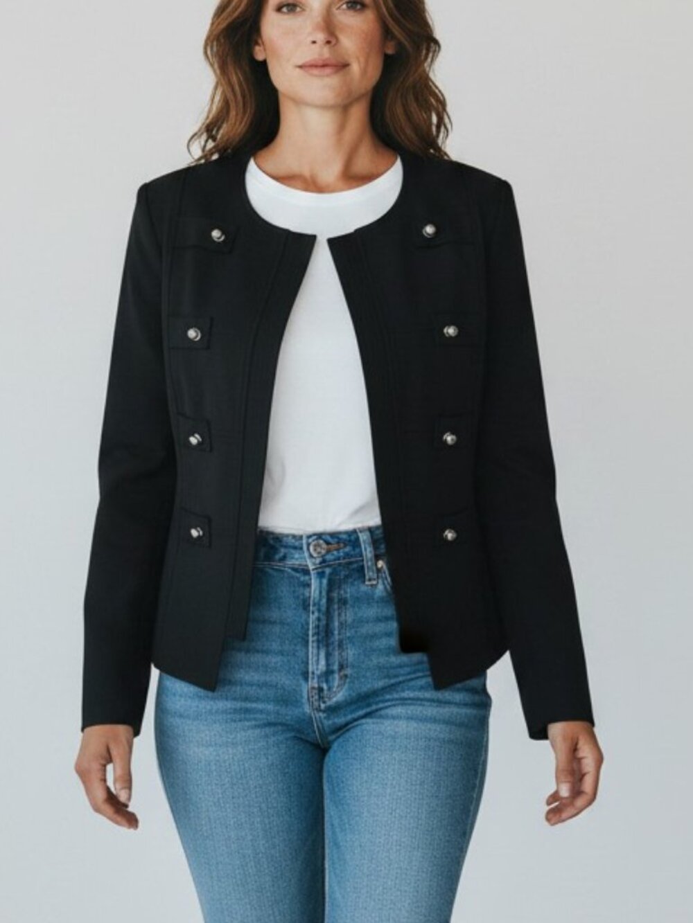 Derek Lam Black Military Style Structured Open Jacket Blazer EUC 4